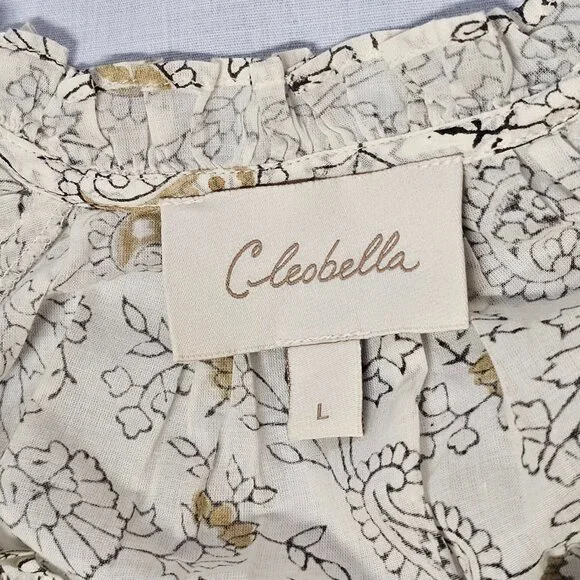 Cleobella Ivi Floral Boho Top Blouse Button Up Shirt Women Size L Org Cotton - Picture 6 of 14